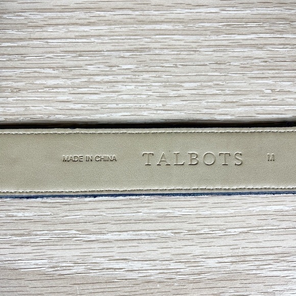 Talbots Wool Blend Fabric Blue and Green Pine Trees Belt Sz M - Picture 3 of 5